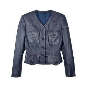 Vintage Zelda Lamb Leather Jacket 4 | Rare Purple Navy Cropped Leather Blazer
